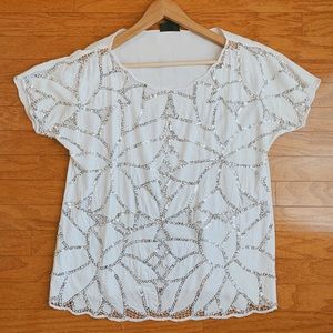 Sold White Sequined Blouse Topshop